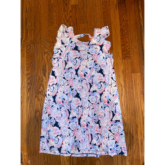 Lilly Pulitzer Dani Ruffled Abstract Shift Dress Color: High Tide Sz:M - Picture 6 of 11